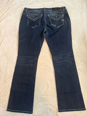 Miss Me Dark Indigo Flare Jeans with Embellished Pockets Boot size 33